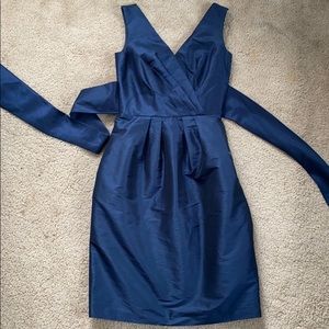 Deep navy blue satin bridesmaid dress